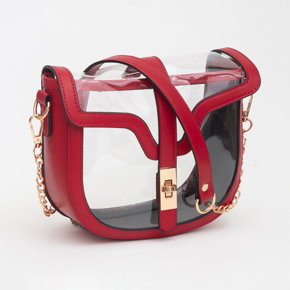 Red Transparent Clear Saddle Bag Purse Shoulder Casual See Through